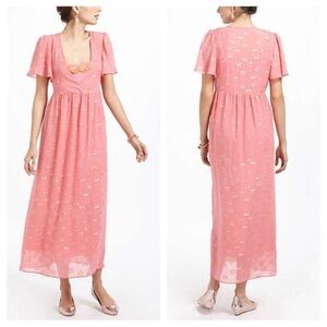 Anthropologie Electric Love Light silk Pink Flutter Sleeve Maxi Sundress